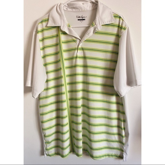 Walter Hagan • Green White Striped Collared Polo Shirt - Picture 1 of 5